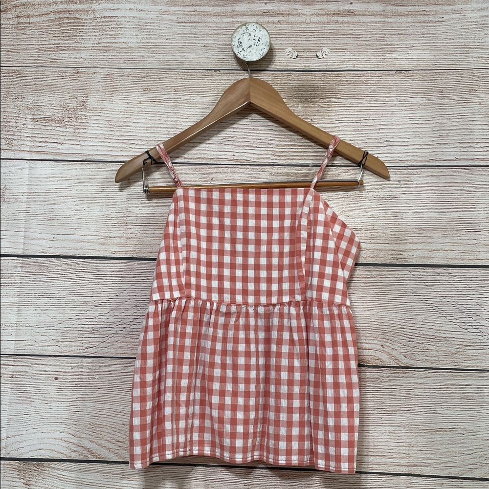 Wild Fable Coral and White Gingham Checkered Spaghetti Strap Shirt Medium